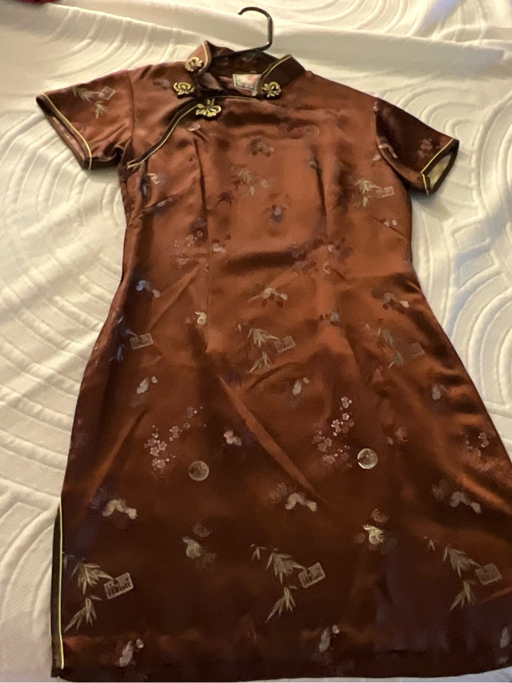 Classic Mandarin Cheongsam Dress in Deep Brown Satin